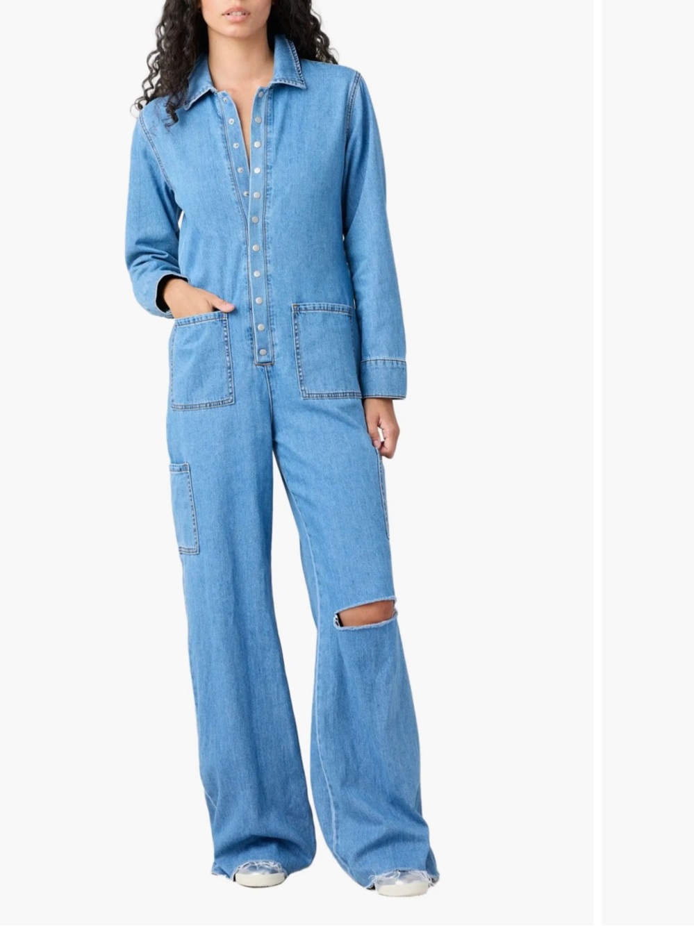 TT Studios Deanna Wide-leg Distressed Jumpsuit medium